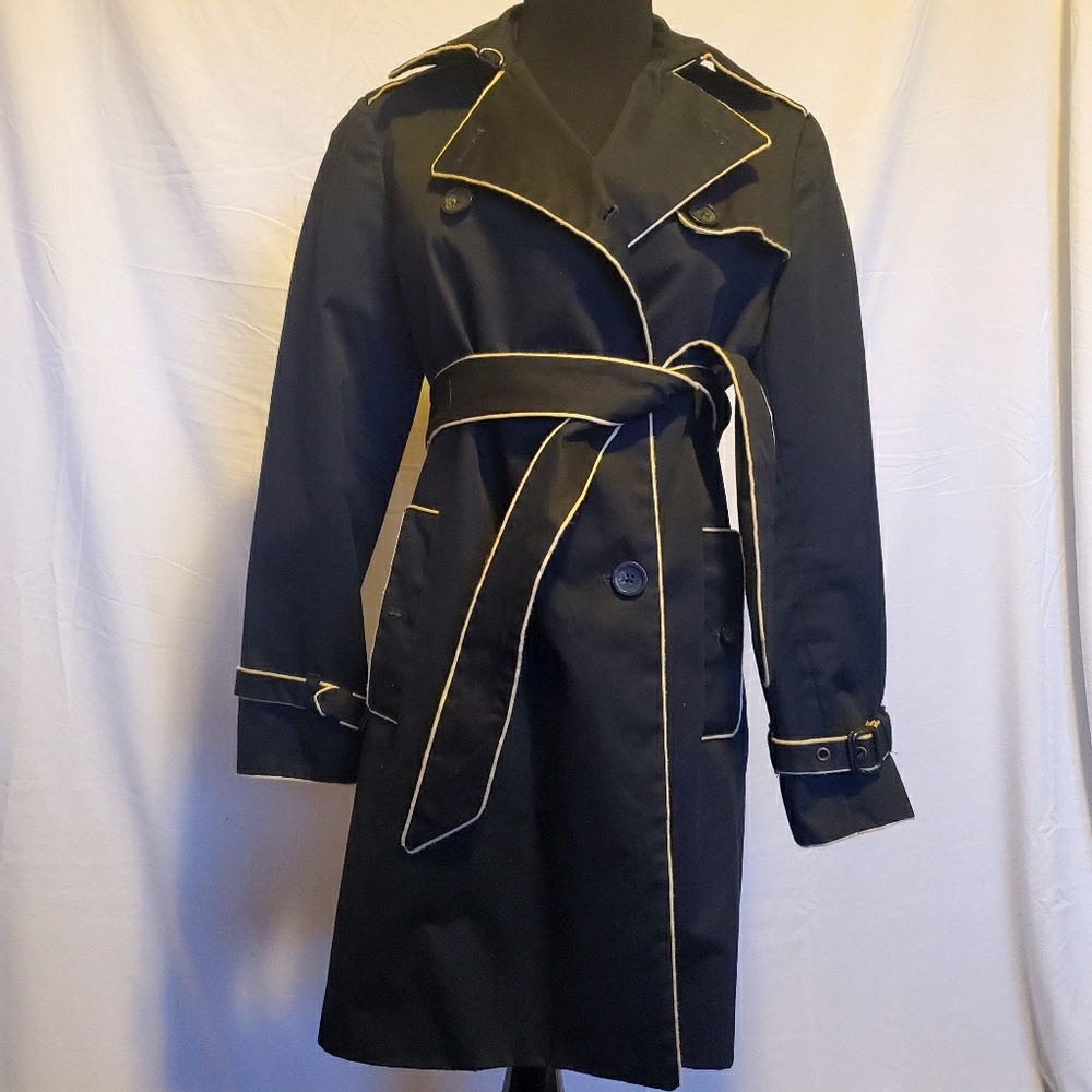 GAP black piped cotton canvas trench